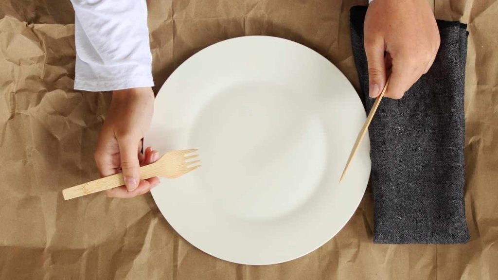person with eco friendly plate and fork