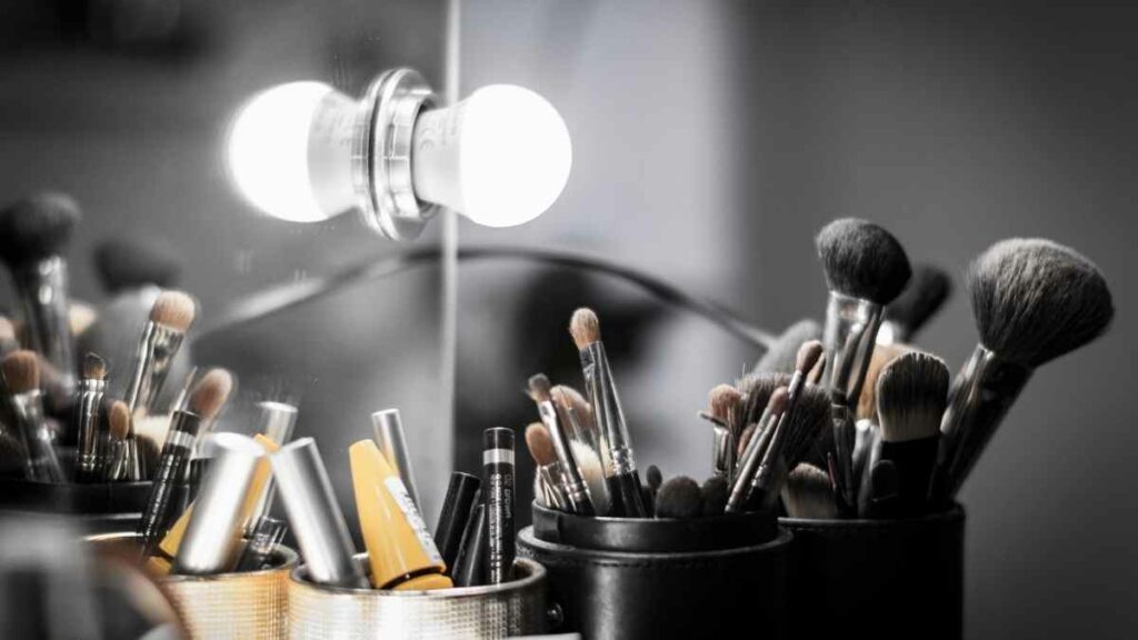 makeup brushes in containers